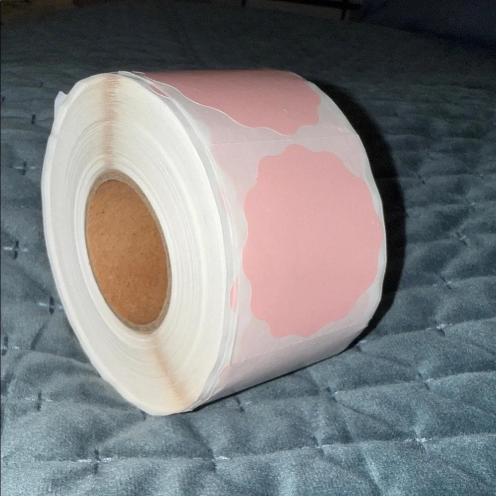 Thermal Pink Scalloped Labels Stickers Roll Customize with your personal printer
